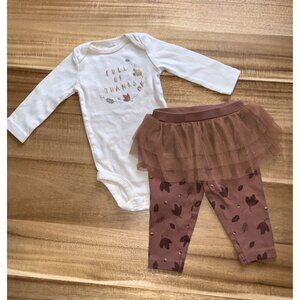 Carters Baby Girls "Full Of Thanks" Bodysuit & Tulle Skirt Leggings Set 6M